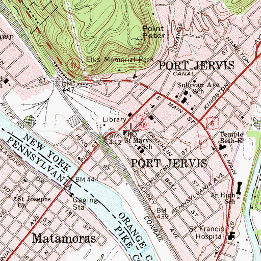 Topographic Map of Port Jervis Post Office, NY