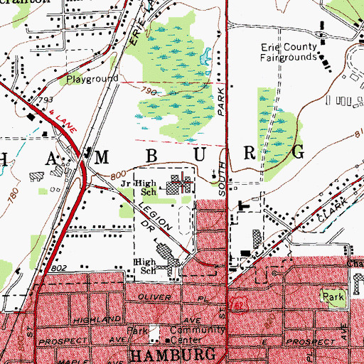 Topographic Map of Hamburg Middle School, NY