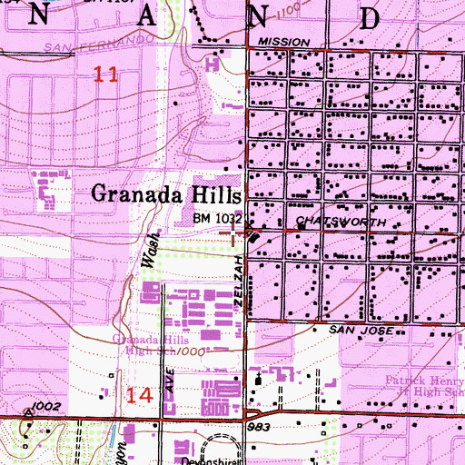 Topographic Map of Granada Hills, CA