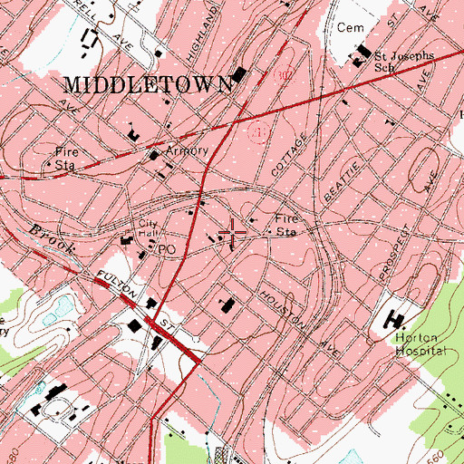 Topographic Map of The Middletown Unitarian Universalist Fellowship, NY