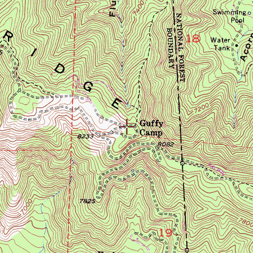 Topographic Map of Guffy Camp, CA