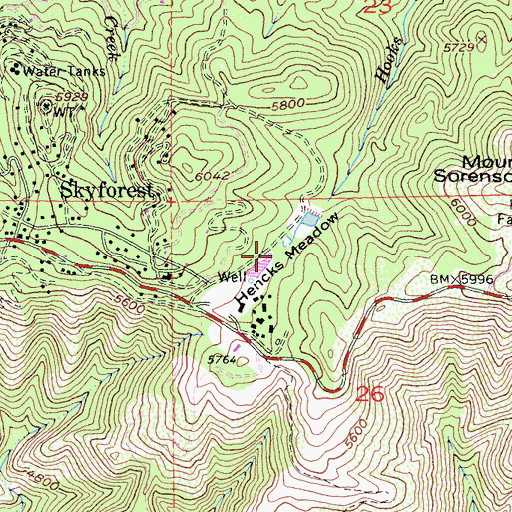 Topographic Map of Hencks Meadow, CA