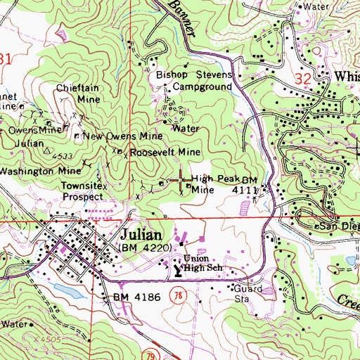 Topographic Map of High Peak Mine, CA