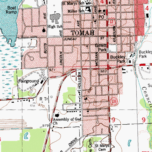 Topographic Map of Tomah Baptist Academy, WI
