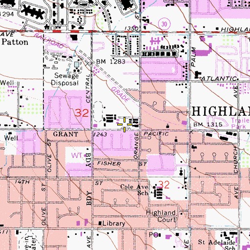 Topographic Map of Highland Pacific School, CA