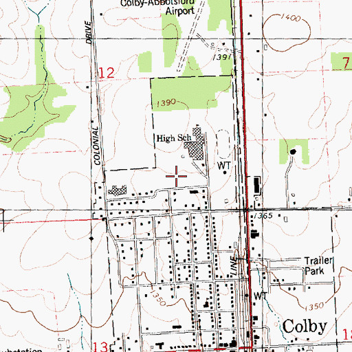 Topographic Map of Colby Elementary School, WI