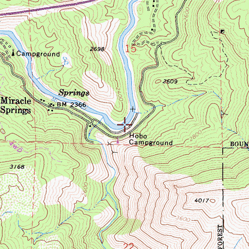 Topographic Map of Hobo Campground, CA