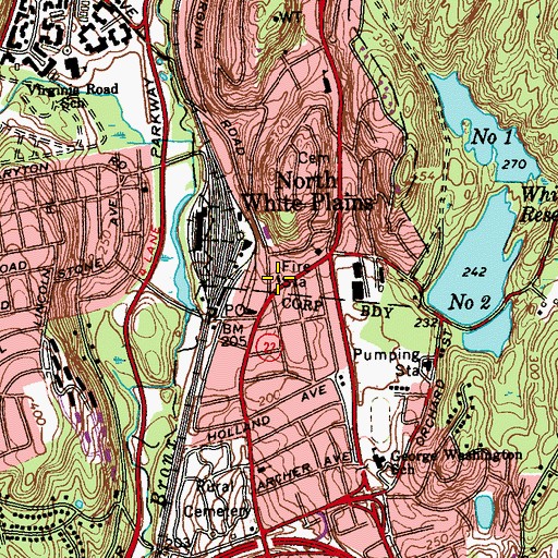 Topographic Map of North White Plains Fire Department, NY