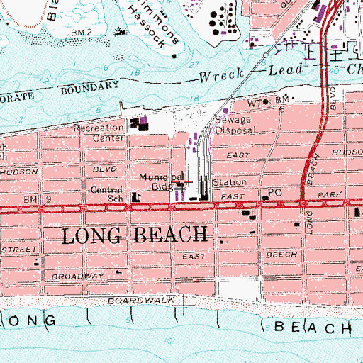 Topographic Map of Long Beach Volunteer Fire Department Headquarters, NY