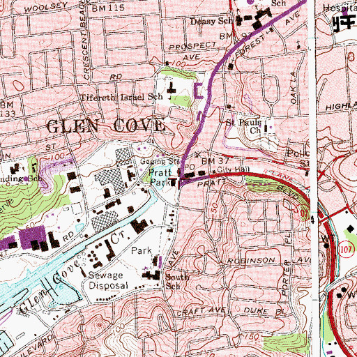 Topographic Map of Glen Cove Fire Station, NY