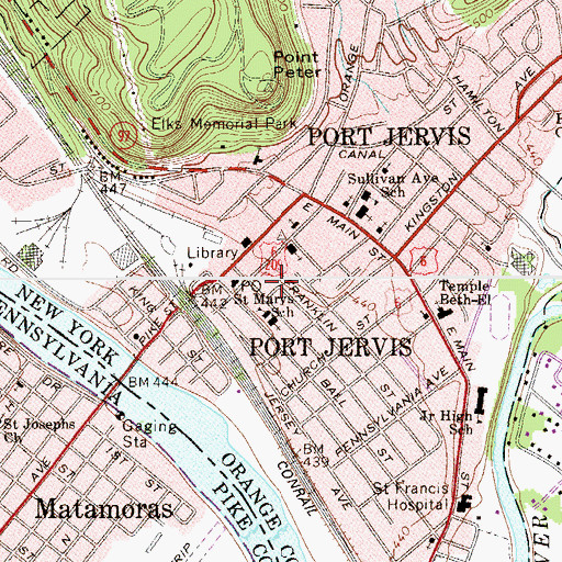 Topographic Map of Port Jervis Fire Department Delaware Engine 2, NY