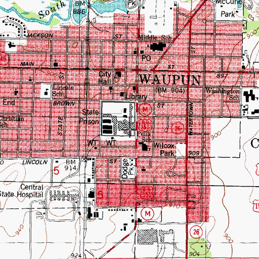 Topographic Map of Waupun Correctional Institution School, WI