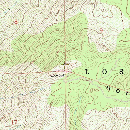 Topographic Map of Hot Springs Mountain, CA