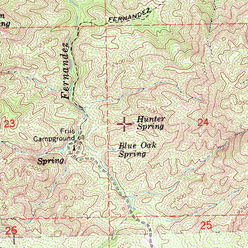 Topographic Map of Hunter Spring, CA