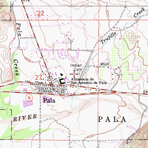 Topographic Map of Pala Indian Reservation Cemetery, CA