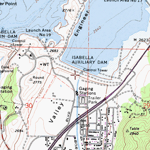 Topographic Map of Isabella Auxiliary Dam, CA