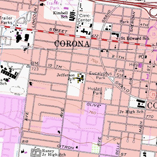 Topographic Map of Jefferson Elementary School, CA