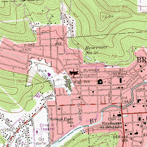 Topographic Map of Bradford Regional Medical Center, PA