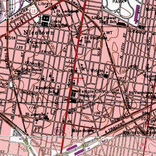 Topographic Map of Shriners Hospitals for Children Philadelphia, PA