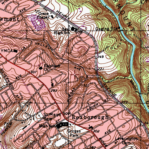 Topographic Map of Fairmount Behavioral Health Systems, PA