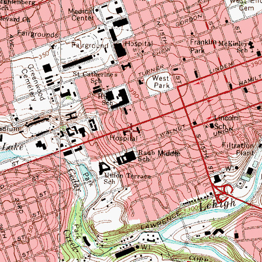 Topographic Map of Saint Luke's Allentown Hospital, PA