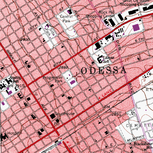 Topographic Map of HealthSouth Rehabilitation Hospital of Odessa, TX