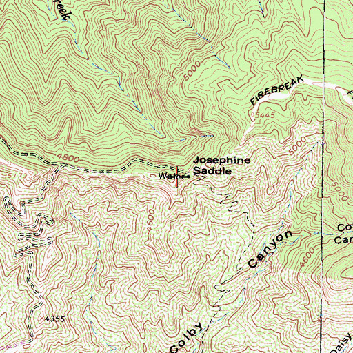 Topographic Map of Josephine Saddle, CA