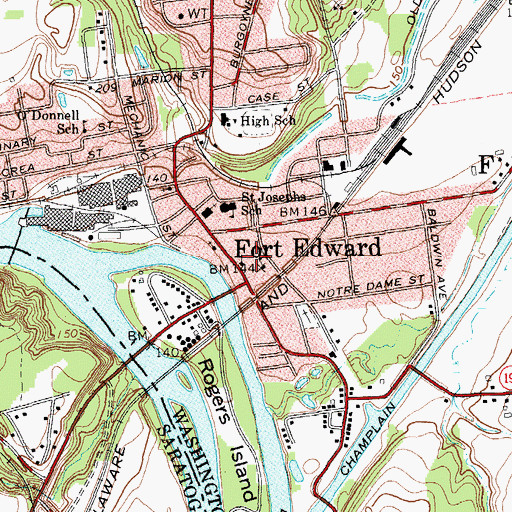 Topographic Map of Fort Edward Village Fire Department, NY