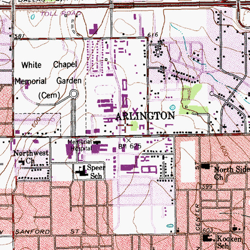 Topographic Map of Kindred Hospital - Tarrant County Arlington, TX