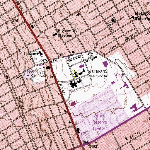 Topographic Map of Dallas Veterans Affairs Medical Center, TX