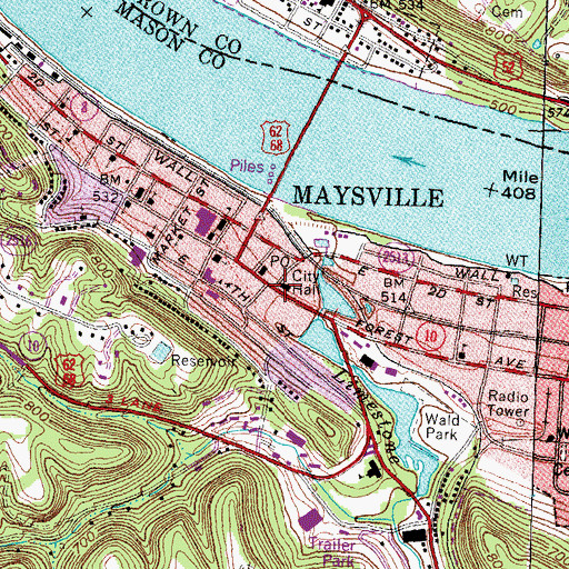Topographic Map of Maysville - Mason County Ambulance Service, KY