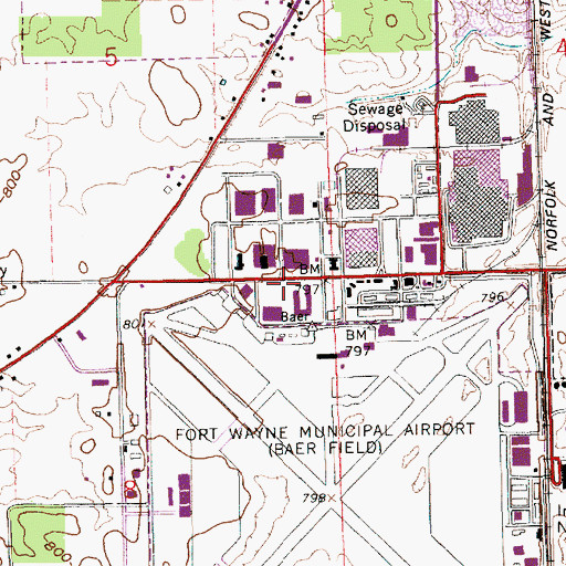 Topographic Map of Fort Wayne - Allen County Airport Authority Safety Department, IN