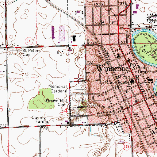 Topographic Map of Pulaski County Emergency Medical Services, IN