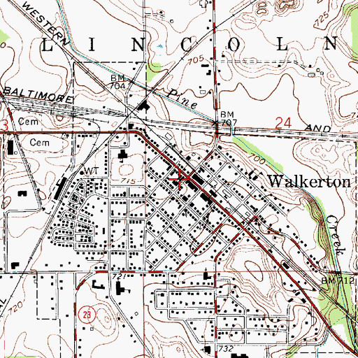 Topographic Map of Walkerton - Polk - Lincoln Emergency Medical Services, IN