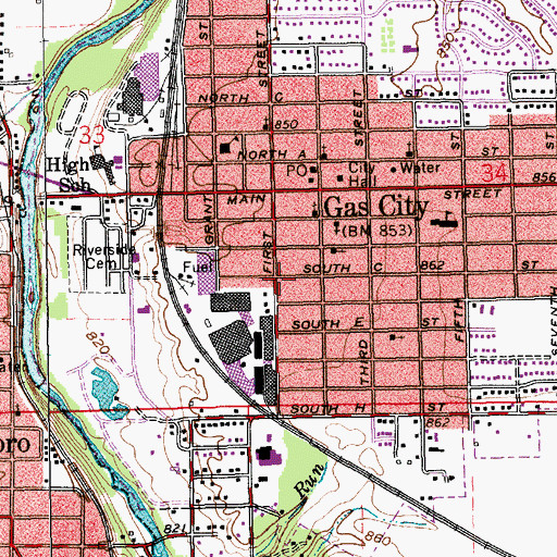 Topographic Map of Grant County Emergency Medical Services - Gas City Medic 9 and 12, IN