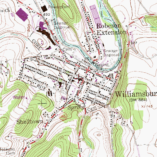 Topographic Map of Williamsburg Area Ambulance, PA