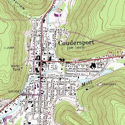 Topographic Map of Coudersport Volunteer Ambulance Association, PA