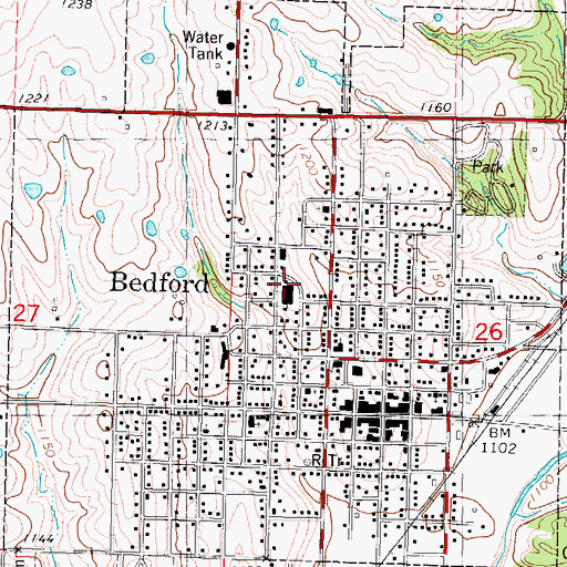 Topographic Map of Bedford Elementary School, IA