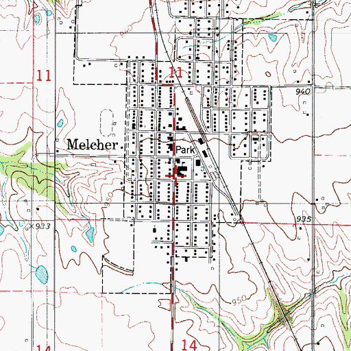 Topographic Map of Melcher - Dallas Junior High School, IA