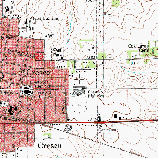 Topographic Map of Crestwood Elementary School, IA
