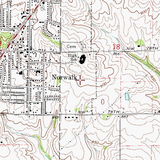 Topographic Map of Norwalk Middle School, IA