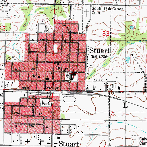 Topographic Map of Stuart Elementary School, IA