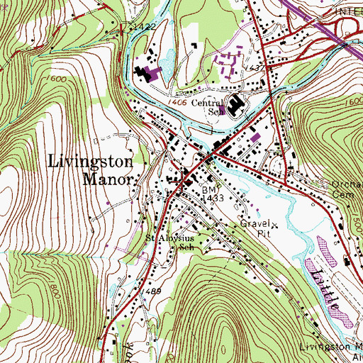 Topographic Map of Volunteer Ambulance Corps of Livingston Manor, NY