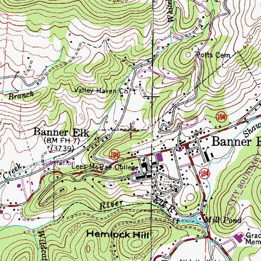 Topographic Map of Avery County Emergency Medical Services Banner Elk Station, NC