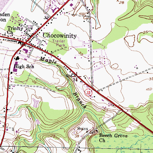 Topographic Map of Chocowinity Emergency Medical Services, NC