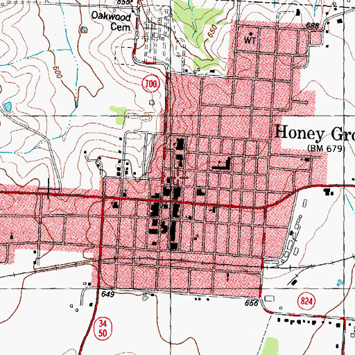Topographic Map of Honey Grove First Responders, TX