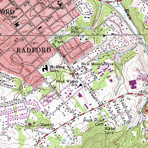 Topographic Map of Radford Fire and Rescue Department, VA