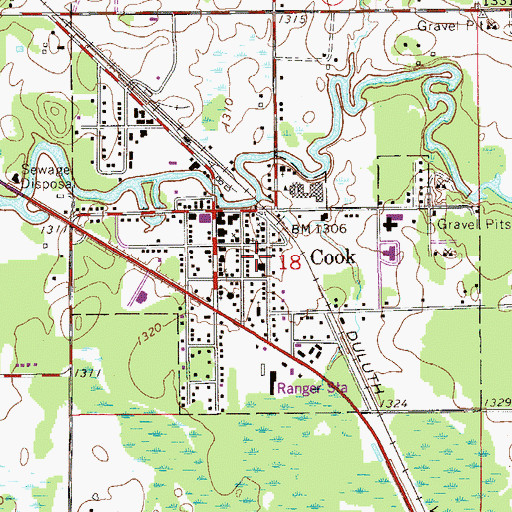 Topographic Map of Cook Area Ambulance Service, MN