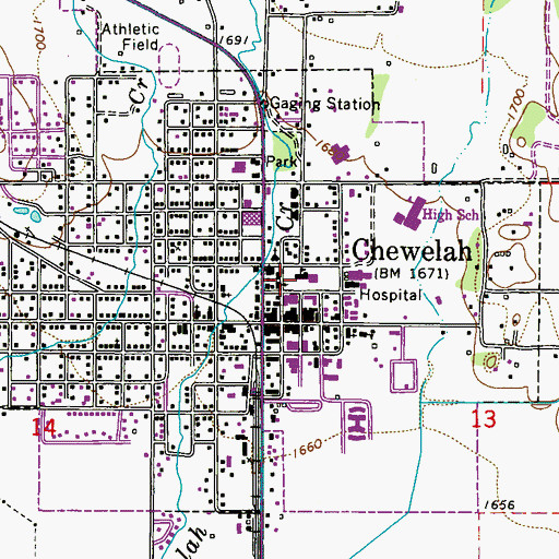 Topographic Map of Chewelah Police Department, WA