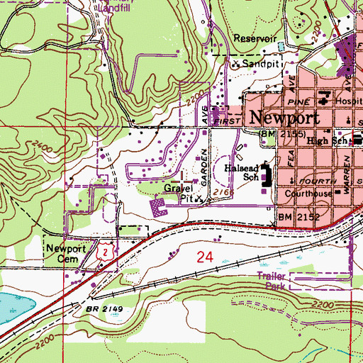 Topographic Map of Pend Oreille Sheriff's Office, WA